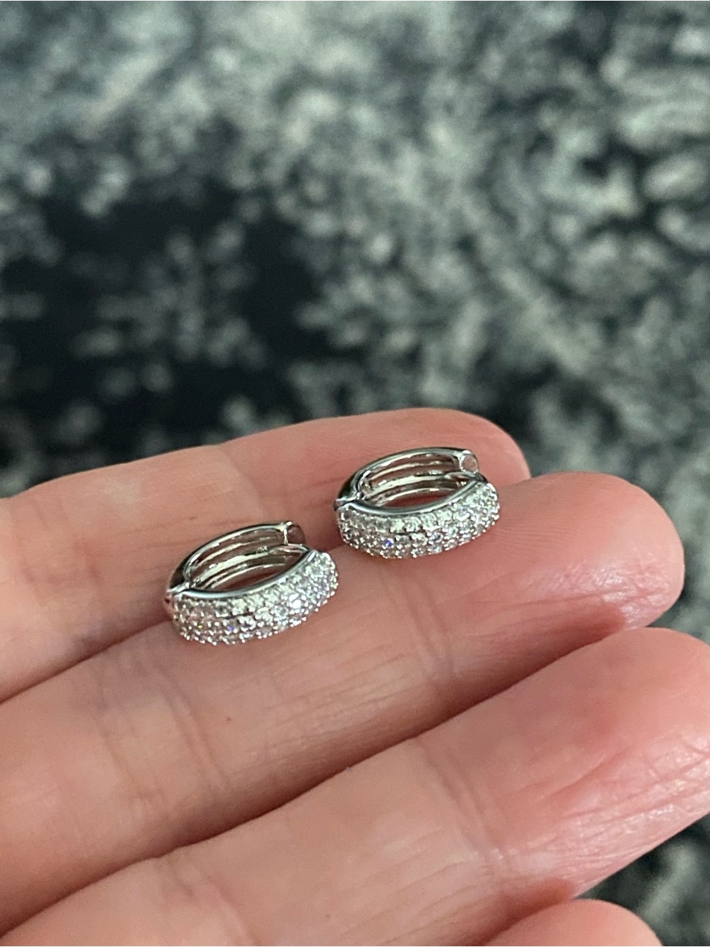 Silver Pavé Huggie Hoop Earrings - White